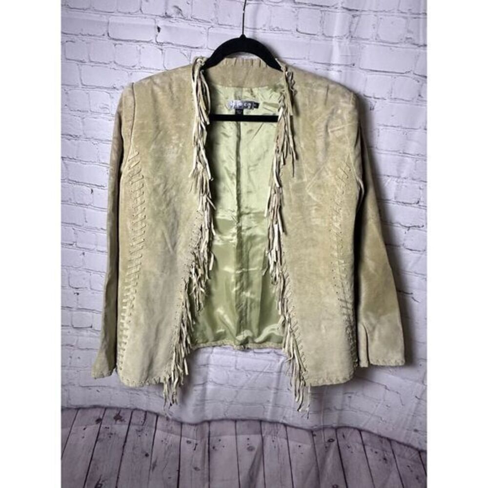 VINTAGE Cream Fringed Suede Jacket‎ Western Boho Chic Style Size S